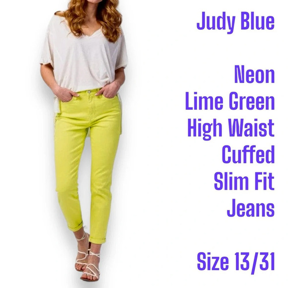 Judy Blue
Neon Lime Green High Waist Cuffed Slim Fit Jeans size 13/31 - Picture 2 of 10